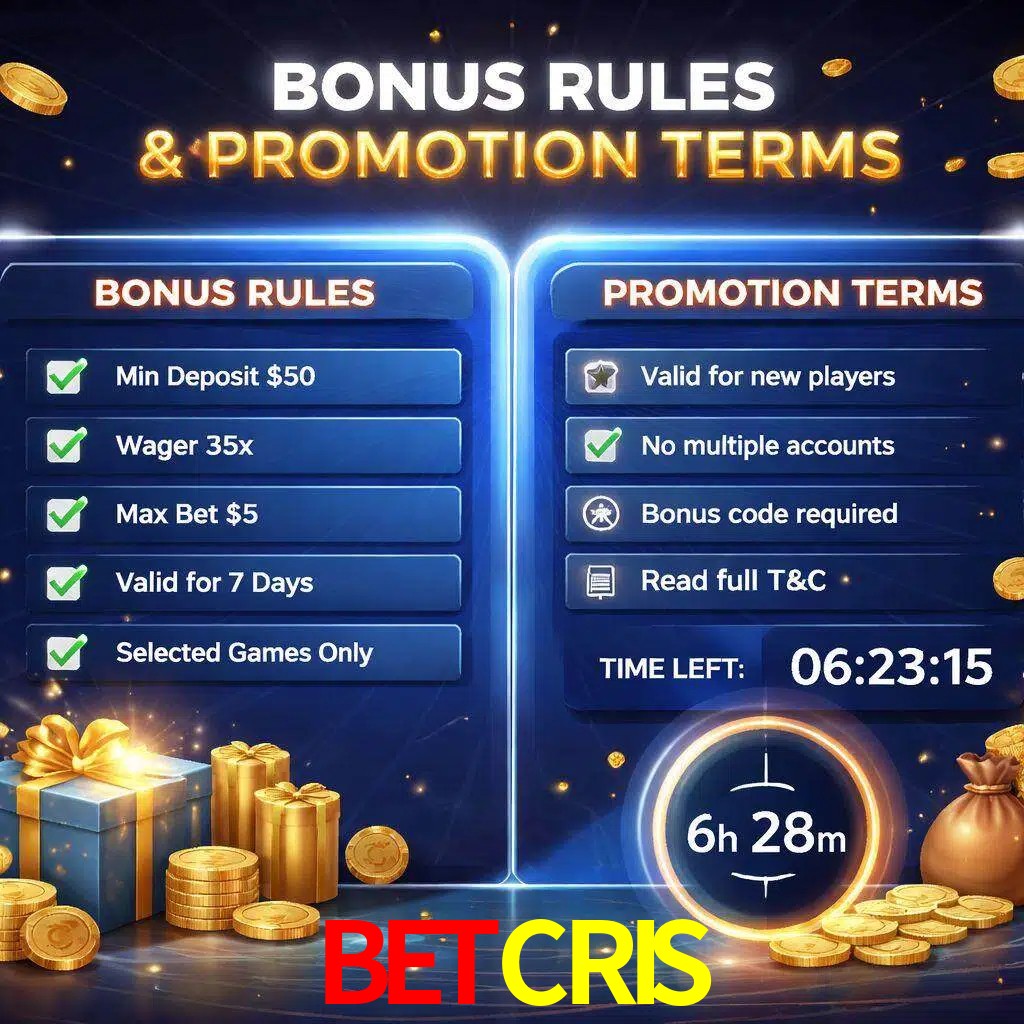 Reglas de promoción BETCRIS y condiciones de bonos explicadas visualmente