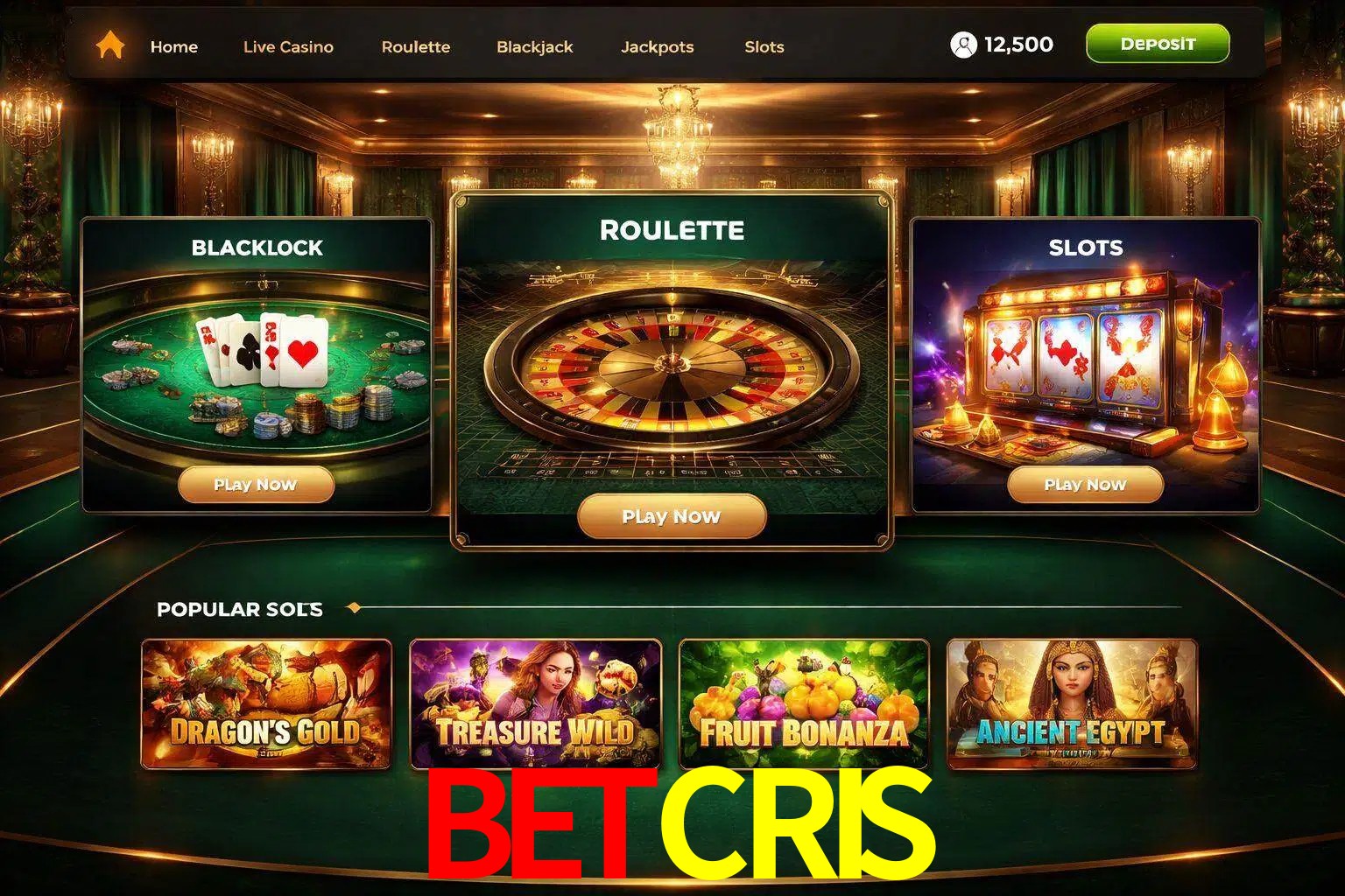 Vista de la plataforma BETCRIS Casino mostrando categorías organizadas de juegos en línea